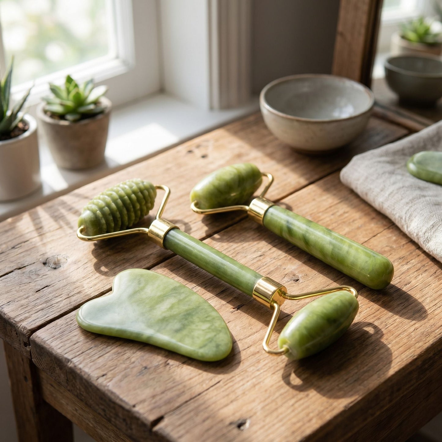 Natural Jade Facial Roller & Gua Sha Set - Kiicity