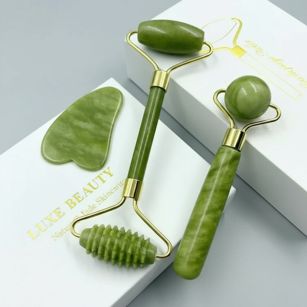 Natural Jade Facial Roller & Gua Sha Set - Kiicity