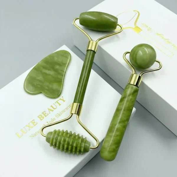 Natural Jade Facial Roller & Gua Sha Set for Radiant Skin - Kiicity