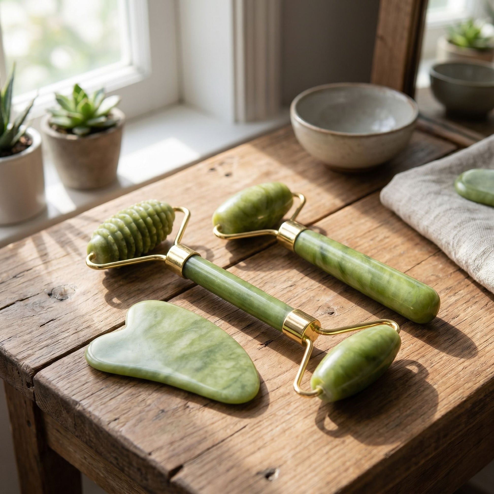 Natural Jade Facial Roller & Gua Sha Set - Kiicity