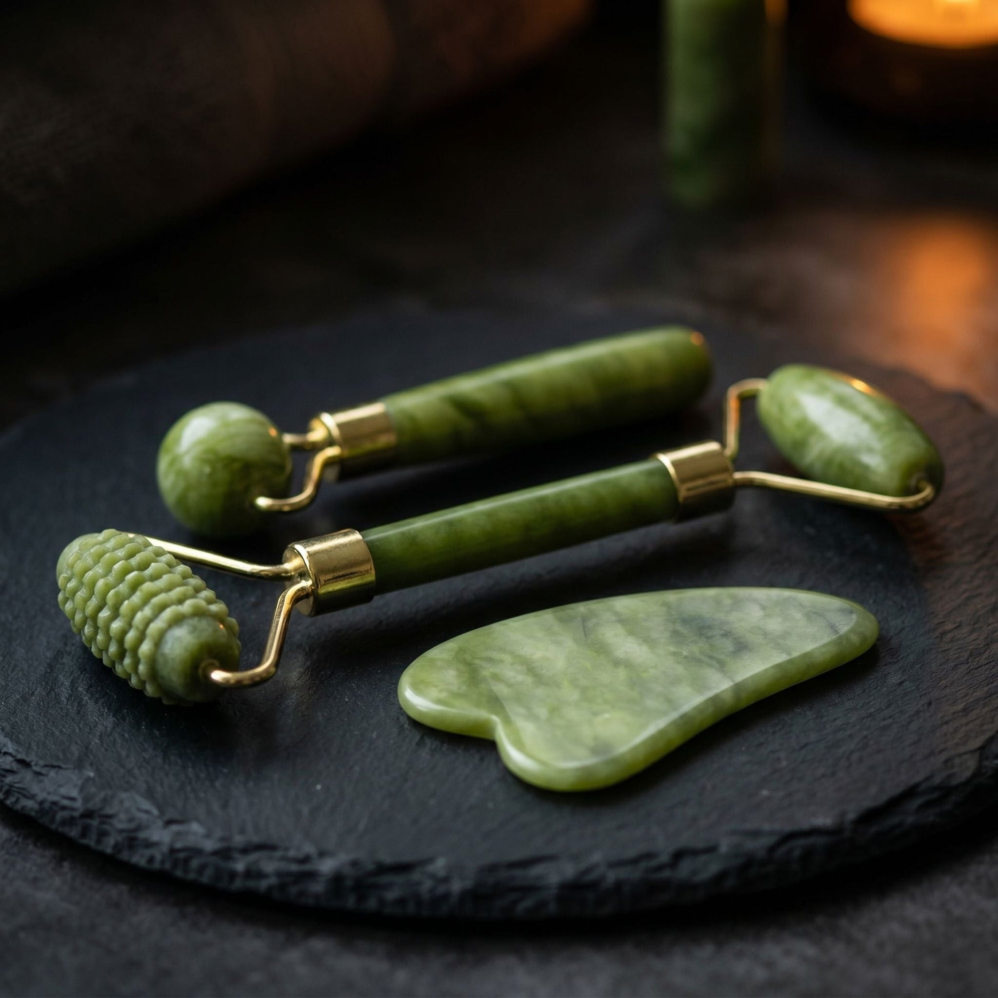 Natural Jade Facial Roller & Gua Sha Set - Kiicity