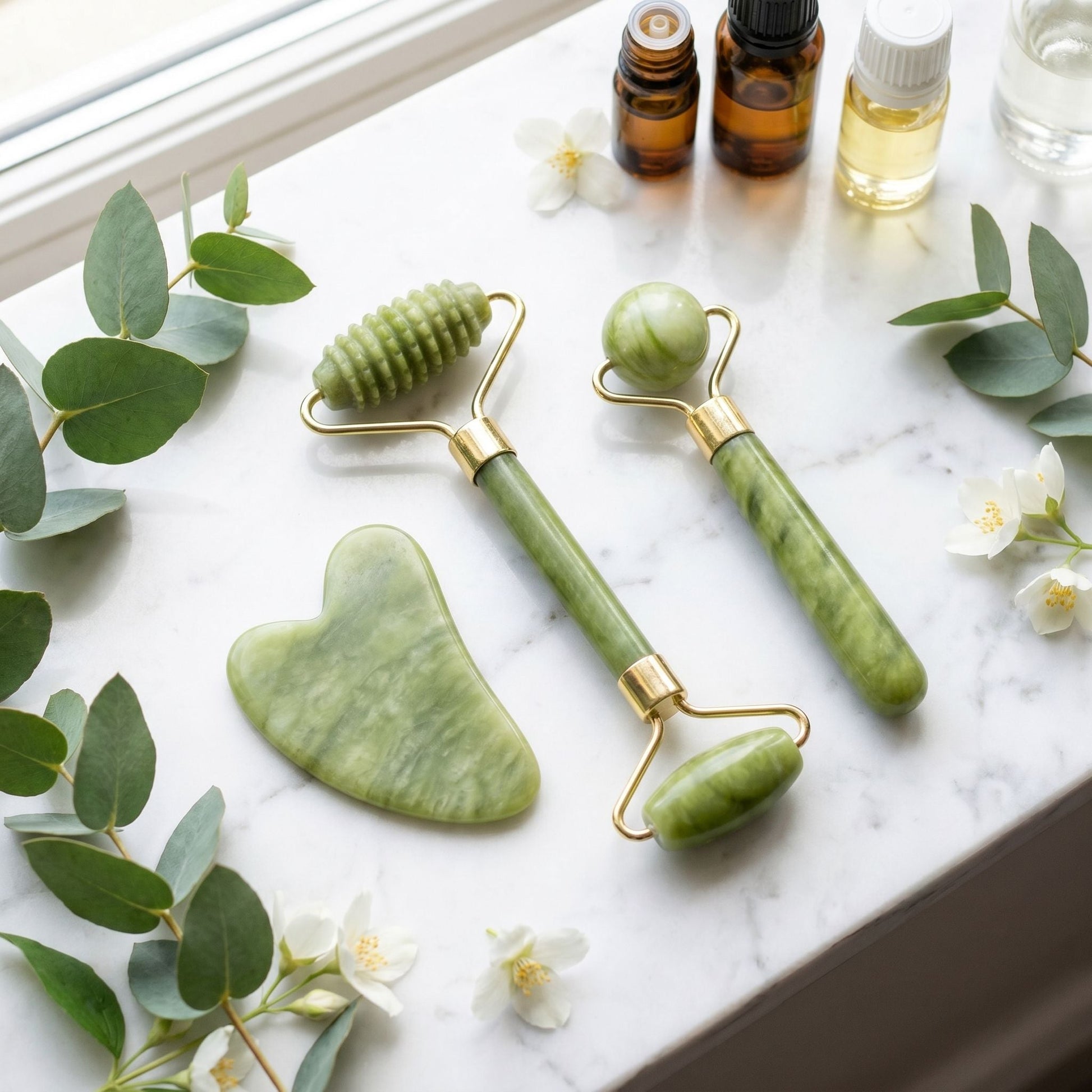 Natural Jade Facial Roller & Gua Sha Set - Kiicity